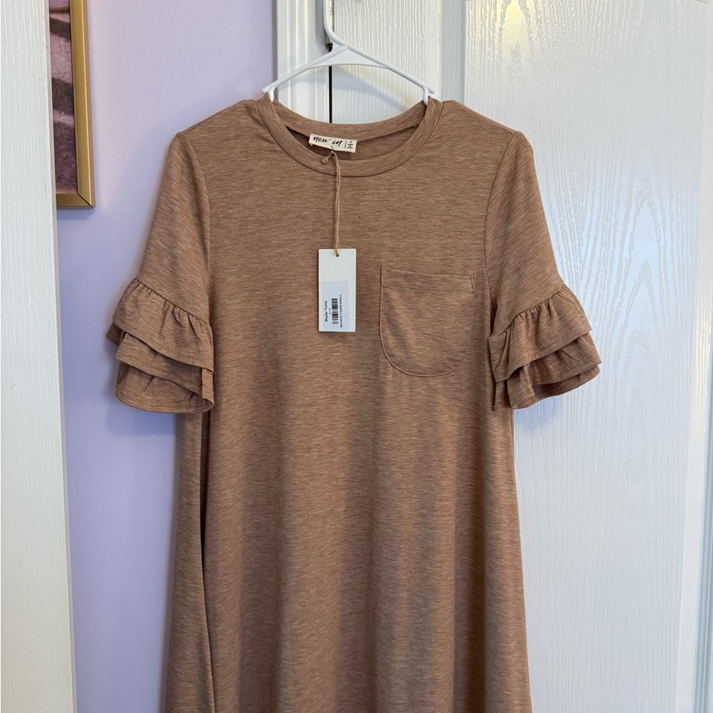 Brown Ruffle Sleeve Dress